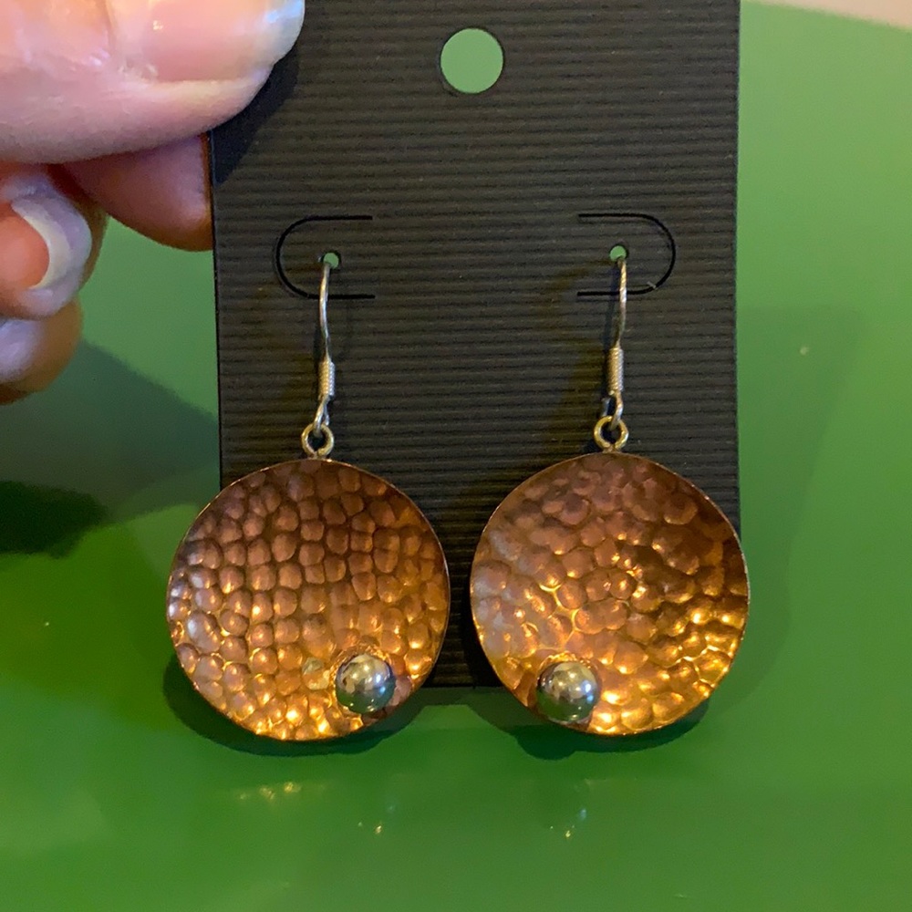 Copper Dangle Earrings with Sterling Silver ball